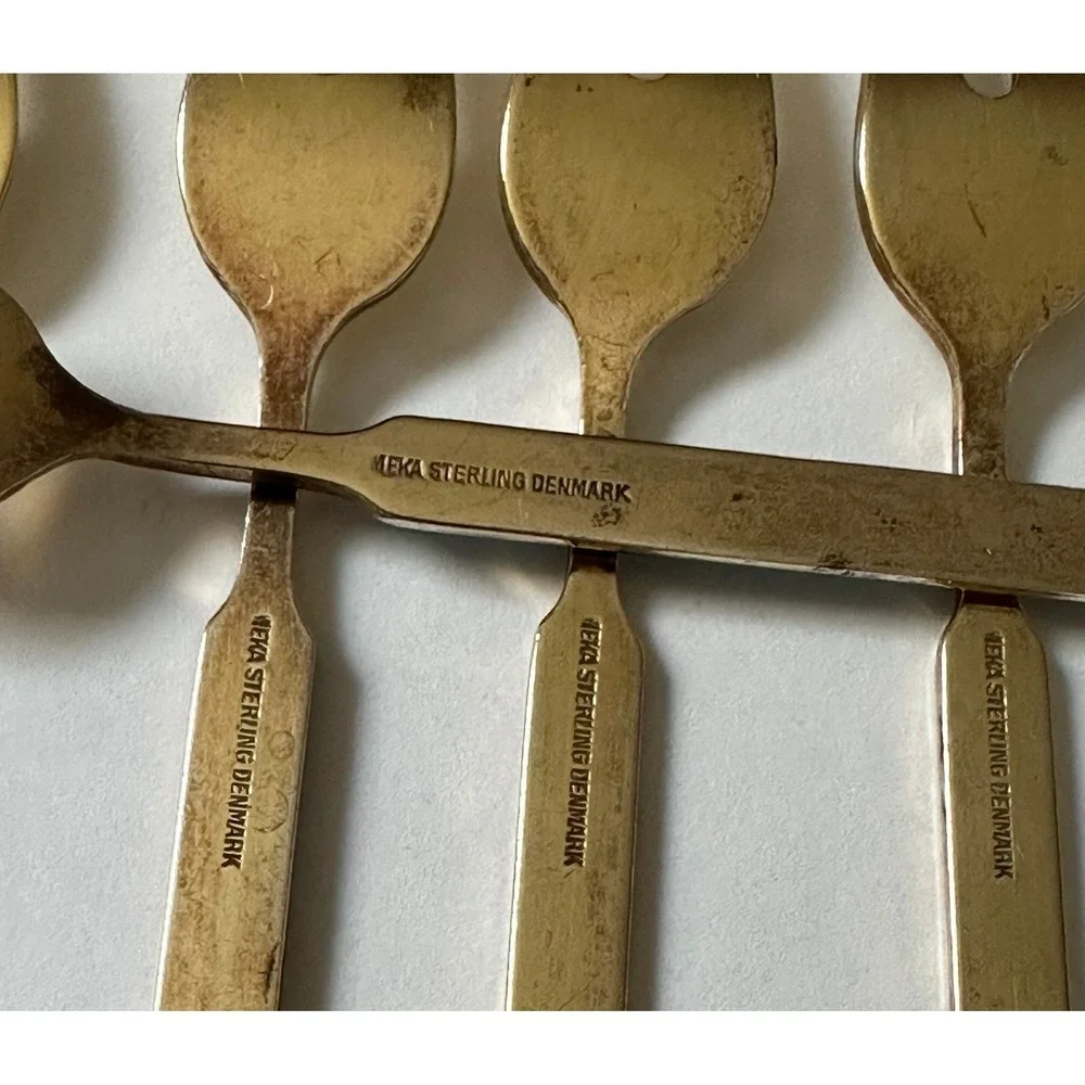 Vintage‎ Meka Sterling Silver & Enamel Denmark Cocktail Forks (5)